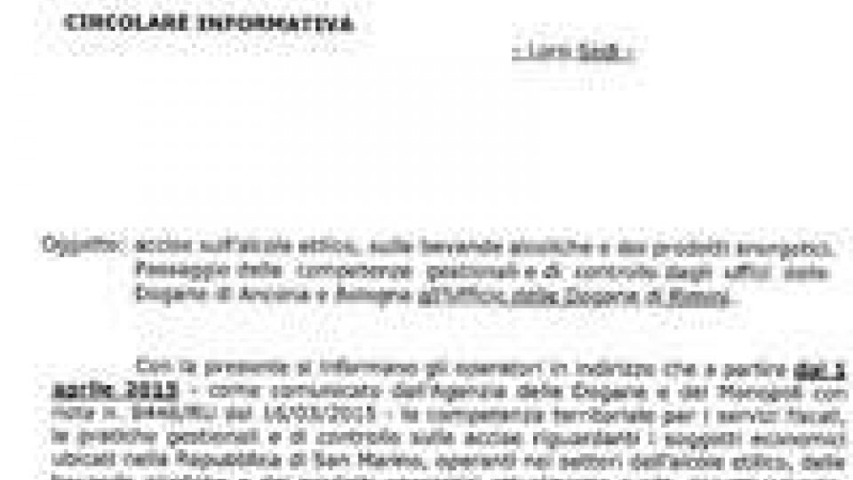 Ufficio Tributario: passaggio di competenza riguardo al settore delle accise a Rimini.