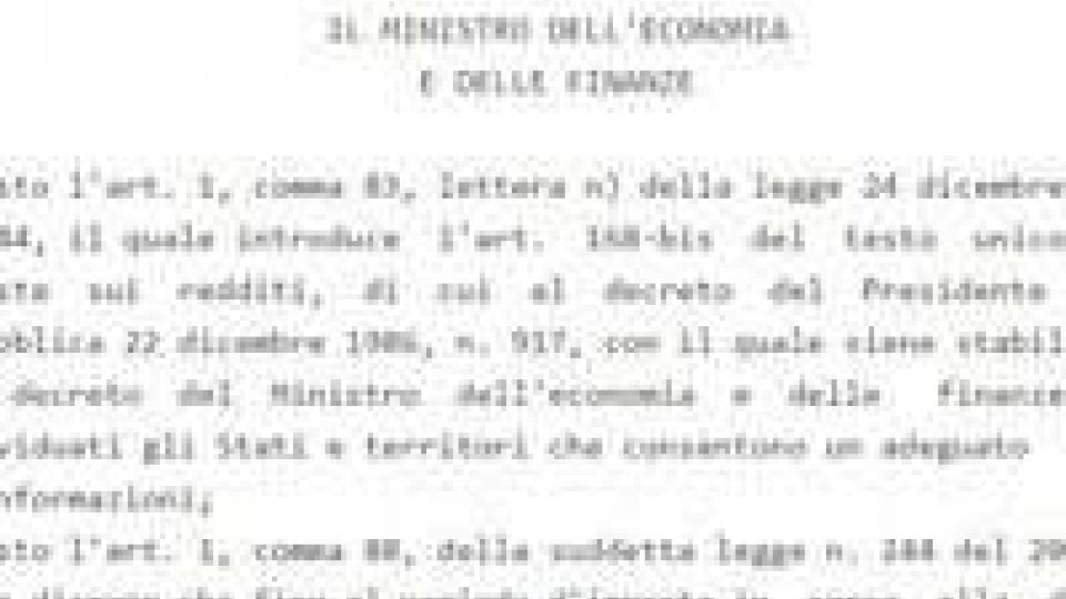 White List: ecco il decreto che inserisce San MarinoWhite List: ecco il decreto che inserisce San Marino