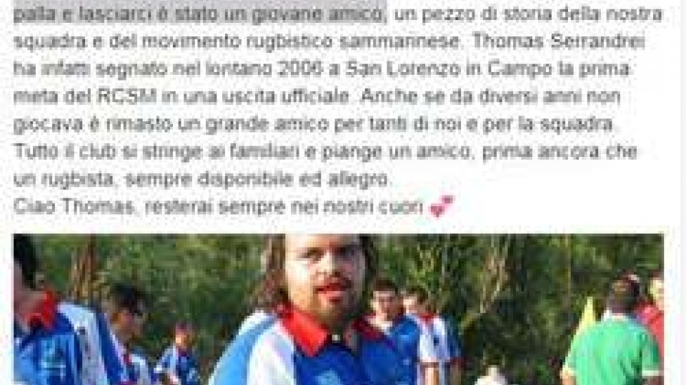 Il Rugby Club San Marino saluta Thomas Serrandrei