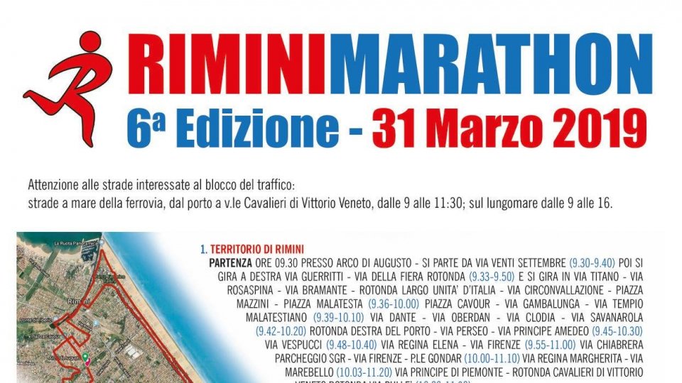 Tutto pronto per la Rimini Marathon 2019, una domenica da vivere di corsa. Ecco l'elenco delle strade chiuse