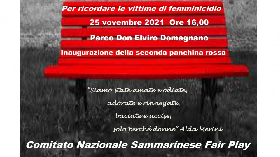 Giornata Internazionale contro la violenza sulle donne: Panchina rossa a Domagnano