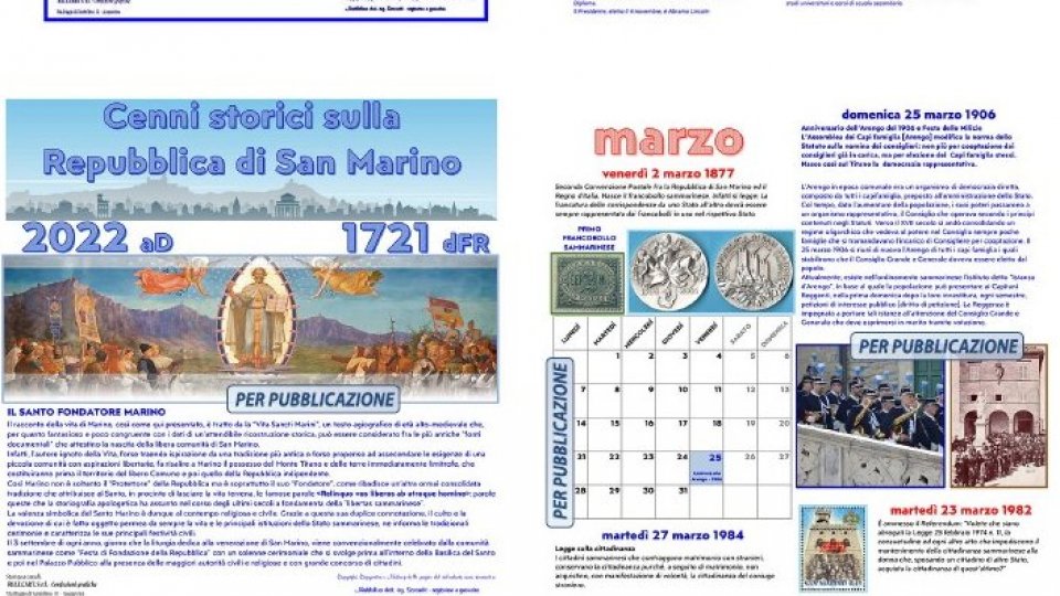 Dove trovare il calendario "Cenni storici sulla Repubblica di San Marino"