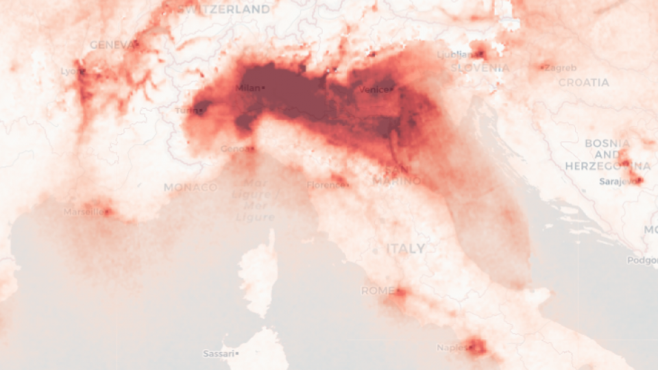 L'inquinamento in Pianura Padana (Credits: ESA-Copernicus)