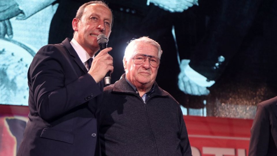 Domenico Bruschi insieme al presidente del Cons Gian Primo Giardi in occasione di Sportinsieme Awards 2018