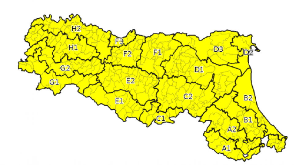 Arpae Emilia-Romagna: continua allerta gialla anche venerdì 9 in tutta la regione