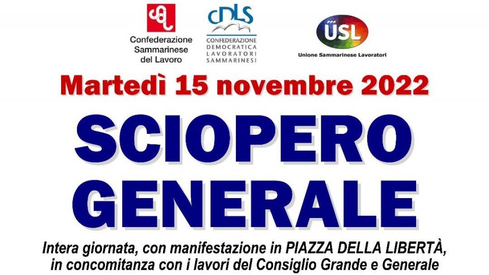 CSdL - CDLS - USL: "Martedì 15 novembre tutti allo sciopero generale, per cambiare le scelte del Governo!"