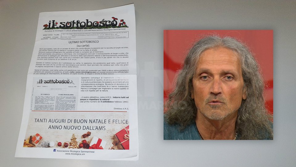 A sinistra l'ultimo numero cartaceo del Sottobosco. A destra Raniero Forcellini (foto archivio RTV)