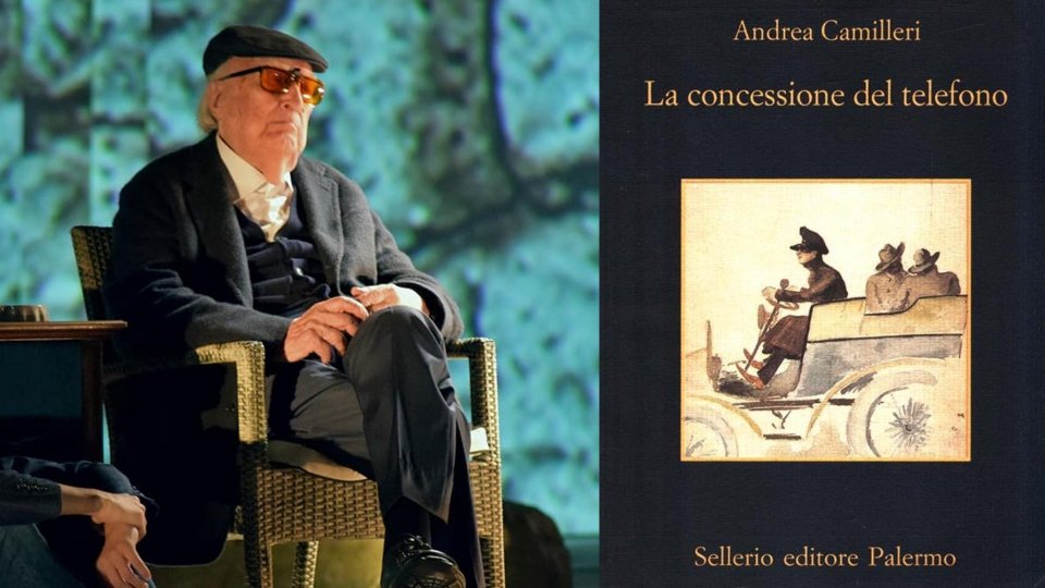 A sinistra: Andrea Camilleri, a destra il suo libro "La concessione del telefono"