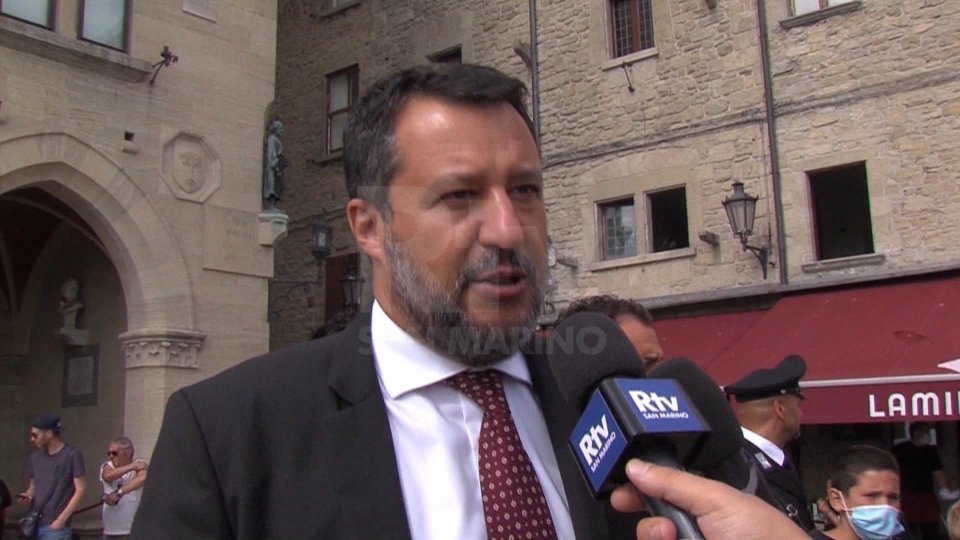Matteo Salvini durante una precedente visita a San Marino. Immagine di repertorio