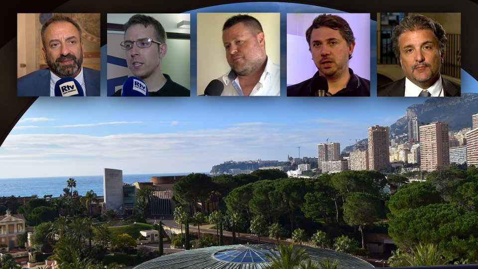 Nei riquadri Luca Beccari, Andrea Zafferani, Emanuele Santi, Gerardo Giovagnoli e Mirco Dolcini. Sullo sfondo Monaco (foto Pixabay)