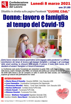 "Donne, lavoro e famiglia al tempo del Covid": Conferenza CSdL via Facebook