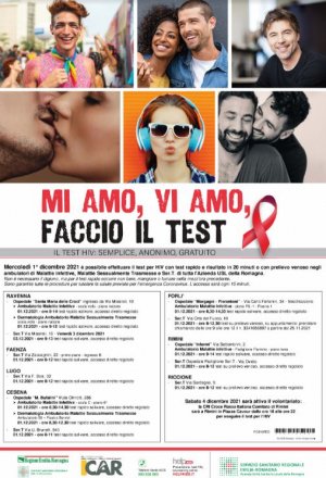 “Mi Amo, Vi Amo. Faccio il test”:  i punti dove effettuare gratis il test HIV in Romagna