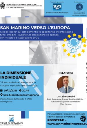 "San Marino verso l'Europa": il terzo incontro a Domagnano sulla dimensione individuale
