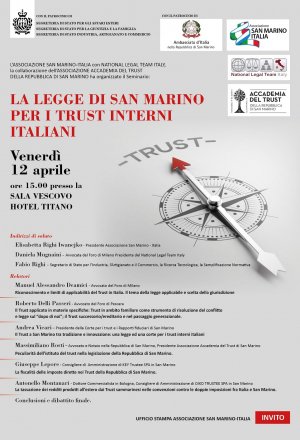 Ass. San Marino-Italia: all'hotel Titano il seminario "La legge di San Marino per i trust interni italiani"